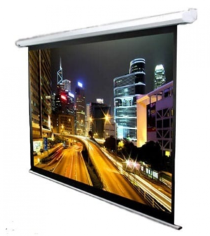 מסך הקרנה חשמלי 16:9 לתליה 2.03×1.15 מ’ + שלט דגם BCPEBV92 2Y